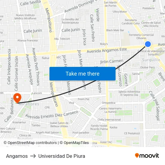 Angamos to Universidad De Piura map
