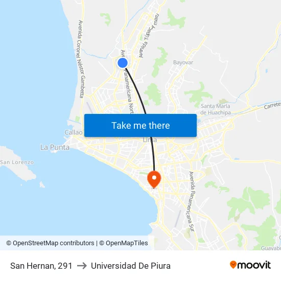 San Hernan, 291 to Universidad De Piura map