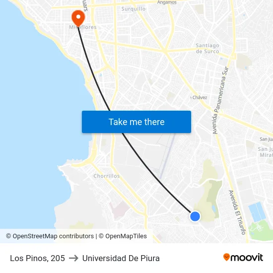 Los Pinos, 205 to Universidad De Piura map