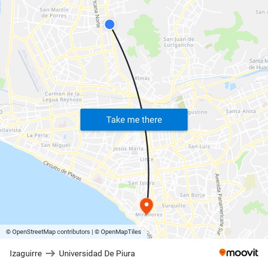 Izaguirre to Universidad De Piura map