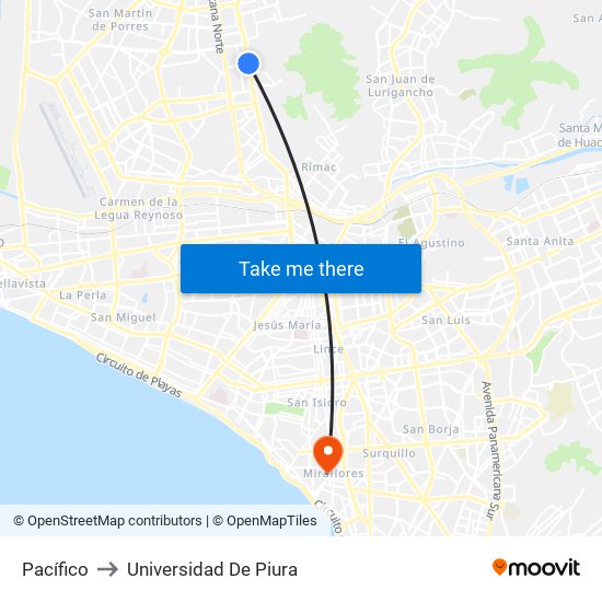 Pacífico to Universidad De Piura map