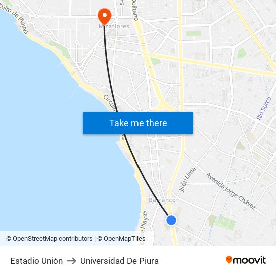 Estadio Unión to Universidad De Piura map