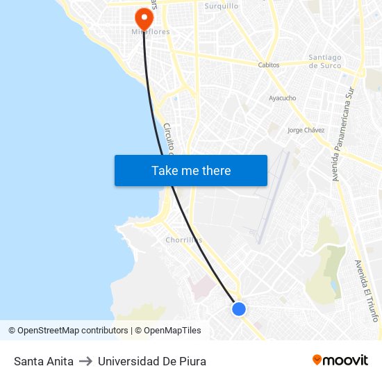 Santa Anita to Universidad De Piura map