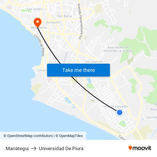 Mariátegui to Universidad De Piura map