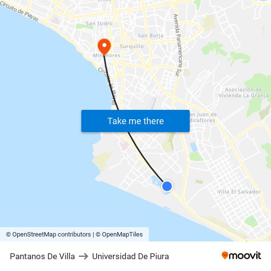 Pantanos De Villa to Universidad De Piura map
