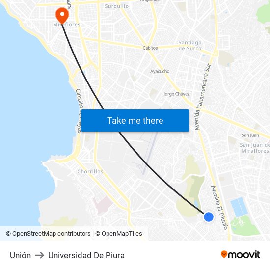 Unión to Universidad De Piura map