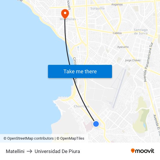 Matellini to Universidad De Piura map