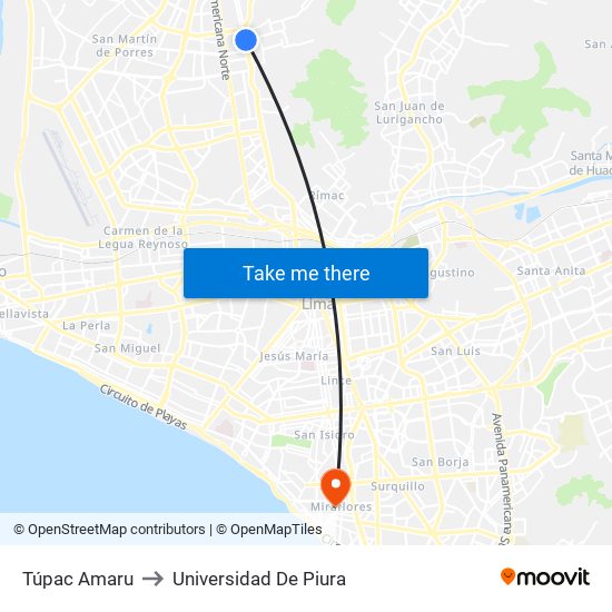 Túpac Amaru to Universidad De Piura map
