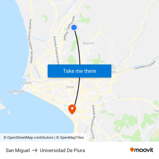 San Miguel to Universidad De Piura map