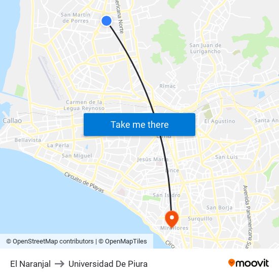 El Naranjal to Universidad De Piura map