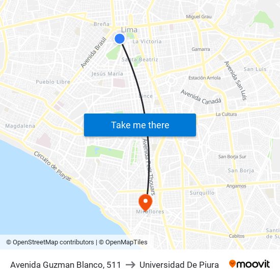 Avenida Guzman Blanco, 511 to Universidad De Piura map