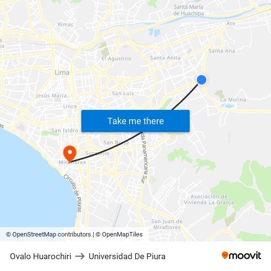 Ovalo Huarochiri to Universidad De Piura map