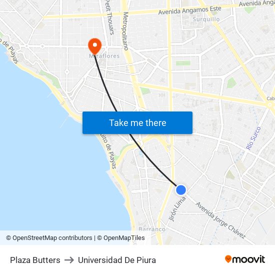 Plaza Butters to Universidad De Piura map