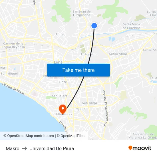 Makro to Universidad De Piura map