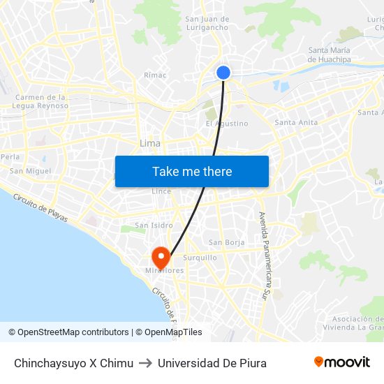 Chinchaysuyo X Chimu to Universidad De Piura map