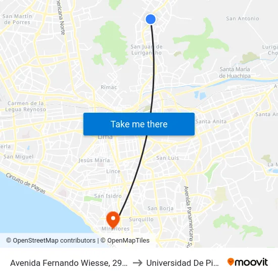 Avenida Fernando Wiesse, 2948 to Universidad De Piura map