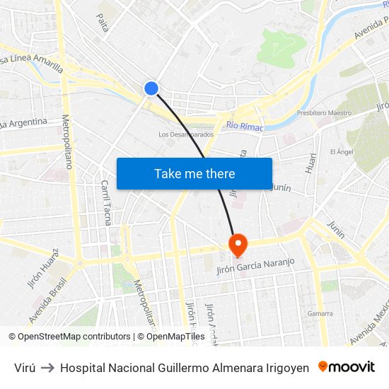 Virú to Hospital Nacional Guillermo Almenara Irigoyen map