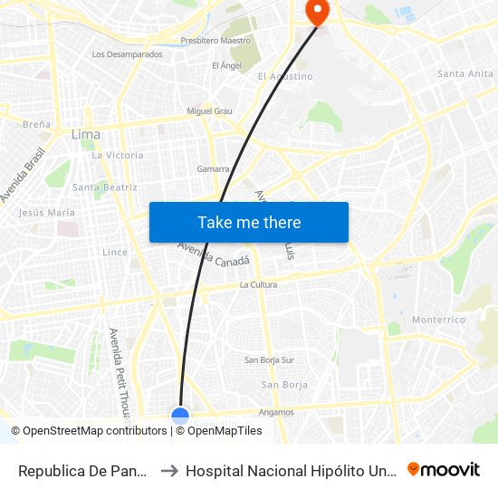 Republica De Panamá to Hospital Nacional Hipólito Unanue map