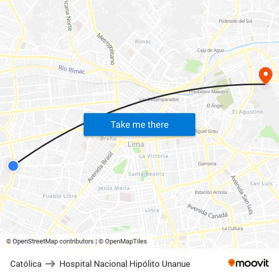 Católica to Hospital Nacional Hipólito Unanue map