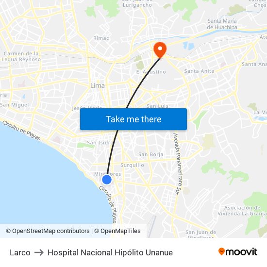 Larco to Hospital Nacional Hipólito Unanue map