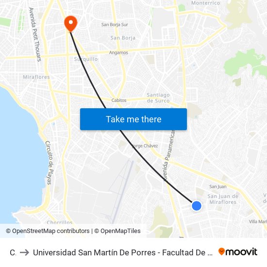 C.T to Universidad San Martín De Porres - Facultad De Ciencias De La Comunicación, Turismo Y Psicología map