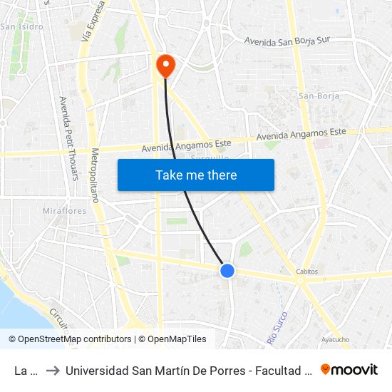 La Merced to Universidad San Martín De Porres - Facultad De Ciencias De La Comunicación, Turismo Y Psicología map