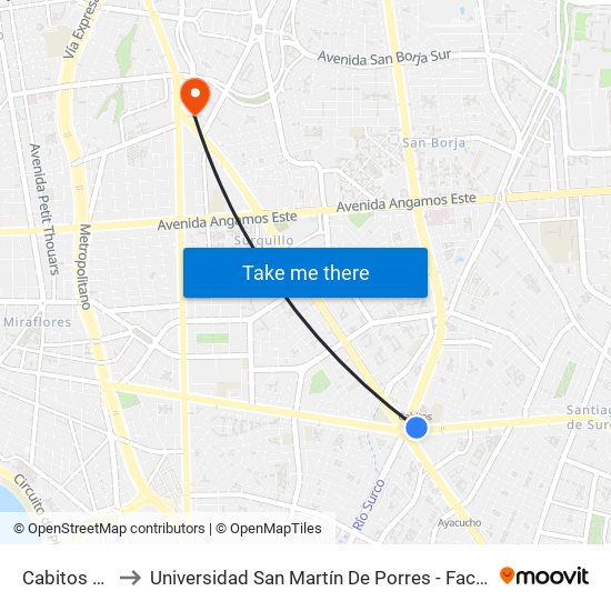 Cabitos / Ovalo Higuereta to Universidad San Martín De Porres - Facultad De Ciencias De La Comunicación, Turismo Y Psicología map