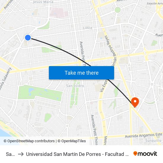 Salaverry to Universidad San Martín De Porres - Facultad De Ciencias De La Comunicación, Turismo Y Psicología map