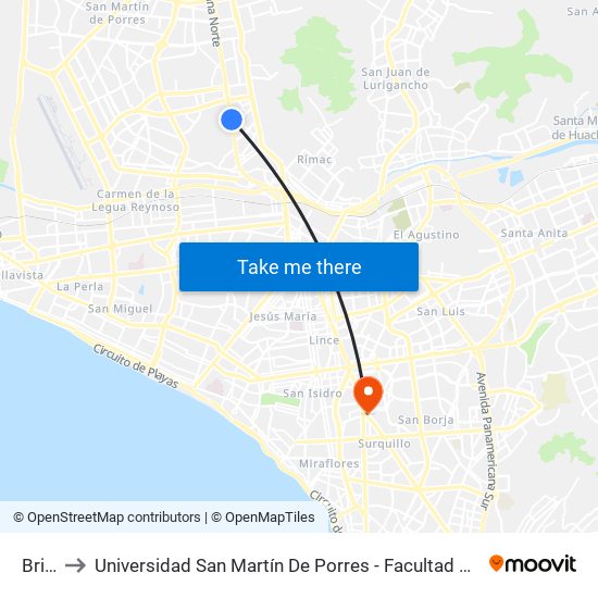 Británico to Universidad San Martín De Porres - Facultad De Ciencias De La Comunicación, Turismo Y Psicología map