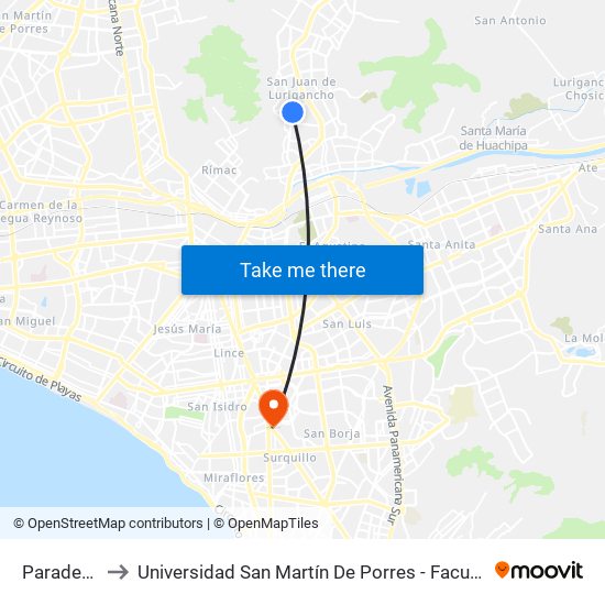 Paradero 8 Las Flores to Universidad San Martín De Porres - Facultad De Ciencias De La Comunicación, Turismo Y Psicología map