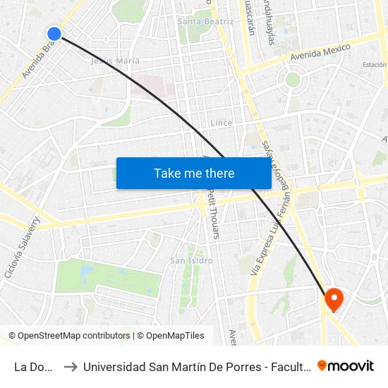 La Doce (Mercado) to Universidad San Martín De Porres - Facultad De Ciencias De La Comunicación, Turismo Y Psicología map