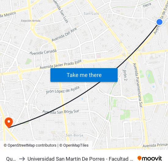 Quechuas to Universidad San Martín De Porres - Facultad De Ciencias De La Comunicación, Turismo Y Psicología map