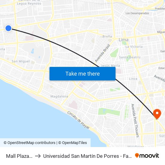 Mall Plaza Aventura Bellavista to Universidad San Martín De Porres - Facultad De Ciencias De La Comunicación, Turismo Y Psicología map