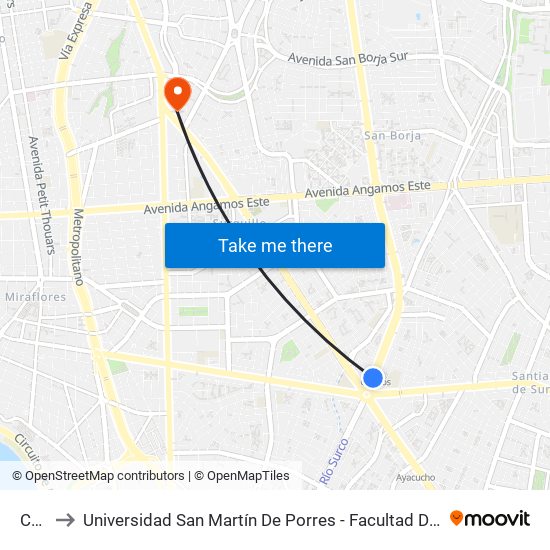 Cabitos to Universidad San Martín De Porres - Facultad De Ciencias De La Comunicación, Turismo Y Psicología map