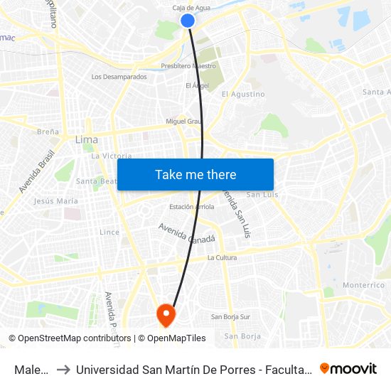 Malecón Checa to Universidad San Martín De Porres - Facultad De Ciencias De La Comunicación, Turismo Y Psicología map