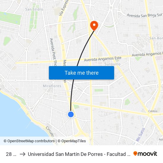 28 De Julio to Universidad San Martín De Porres - Facultad De Ciencias De La Comunicación, Turismo Y Psicología map