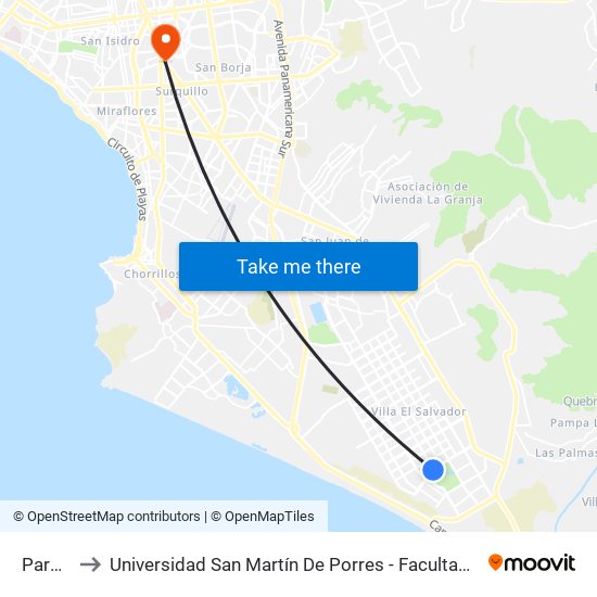 Parque Zonal to Universidad San Martín De Porres - Facultad De Ciencias De La Comunicación, Turismo Y Psicología map