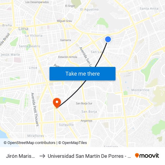 Jirón Mariscal Agustin Gamarra, 505 to Universidad San Martín De Porres - Facultad De Ciencias De La Comunicación, Turismo Y Psicología map