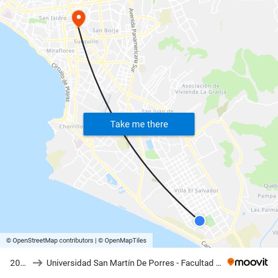 200 Millas to Universidad San Martín De Porres - Facultad De Ciencias De La Comunicación, Turismo Y Psicología map