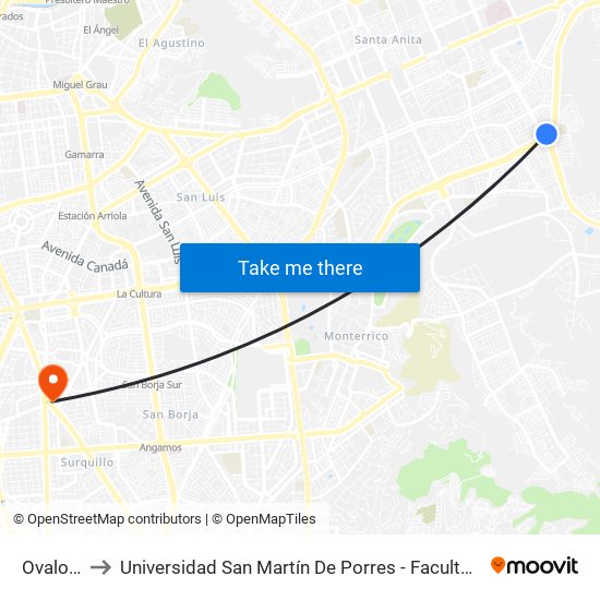 Ovalo Huarochirí to Universidad San Martín De Porres - Facultad De Ciencias De La Comunicación, Turismo Y Psicología map