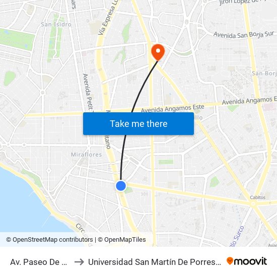 Av. Paseo De La República (Parque Reducto) to Universidad San Martín De Porres - Facultad De Ciencias De La Comunicación, Turismo Y Psicología map