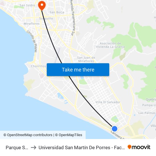 Parque Sector 10 Grupo 2 to Universidad San Martín De Porres - Facultad De Ciencias De La Comunicación, Turismo Y Psicología map