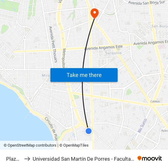 Plaza De Flores to Universidad San Martín De Porres - Facultad De Ciencias De La Comunicación, Turismo Y Psicología map