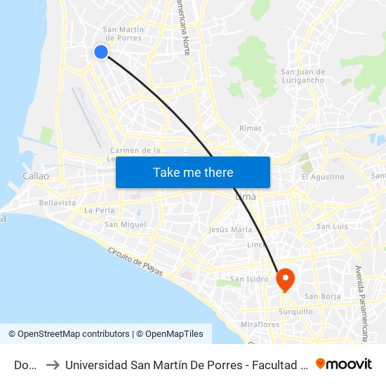 Dominicos to Universidad San Martín De Porres - Facultad De Ciencias De La Comunicación, Turismo Y Psicología map