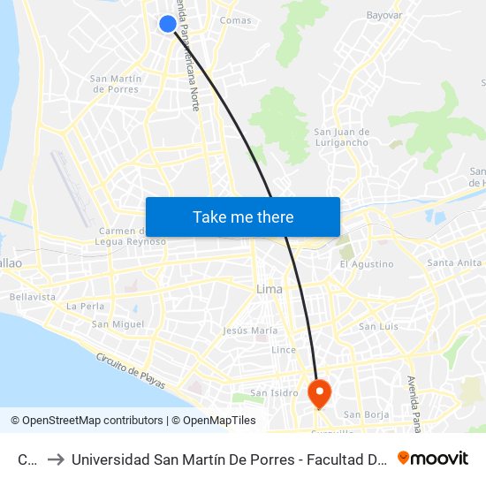 Central to Universidad San Martín De Porres - Facultad De Ciencias De La Comunicación, Turismo Y Psicología map