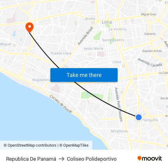 Republica De Panamá to Coliseo Polideportivo map