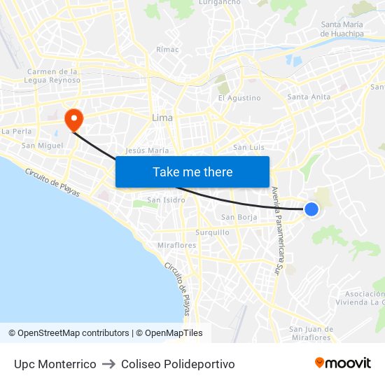 Upc Monterrico to Coliseo Polideportivo map