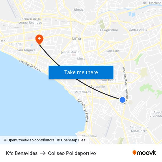 Kfc Benavides to Coliseo Polideportivo map