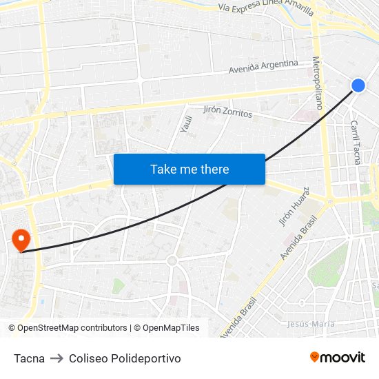 Tacna to Coliseo Polideportivo map