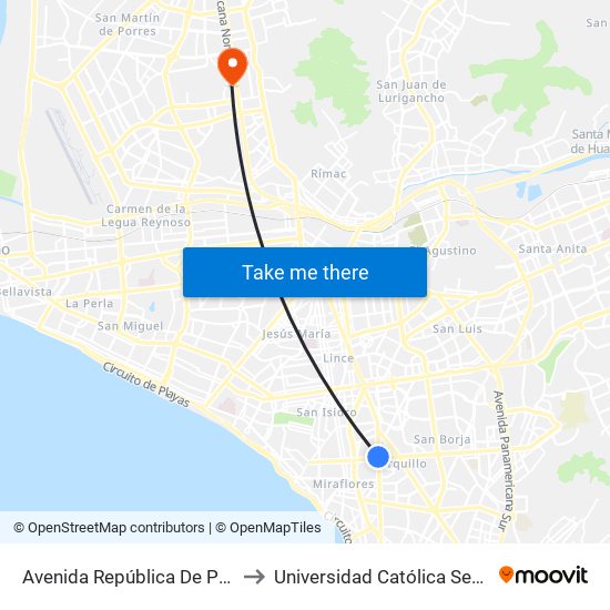 Avenida República De Panamá, 4746 to Universidad Católica Sede Sapientiae map